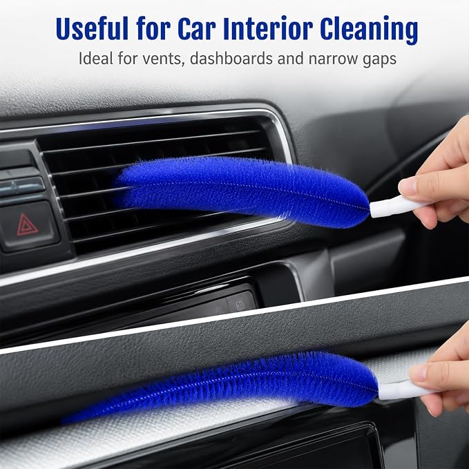 Cartorya Cleaning Brush, Bendable Microfiber Fan Duster for Ceiling Fan Blades, Air Vents, Window Ac, Curtains and Car Interior, Reusable Tool，Two Blue