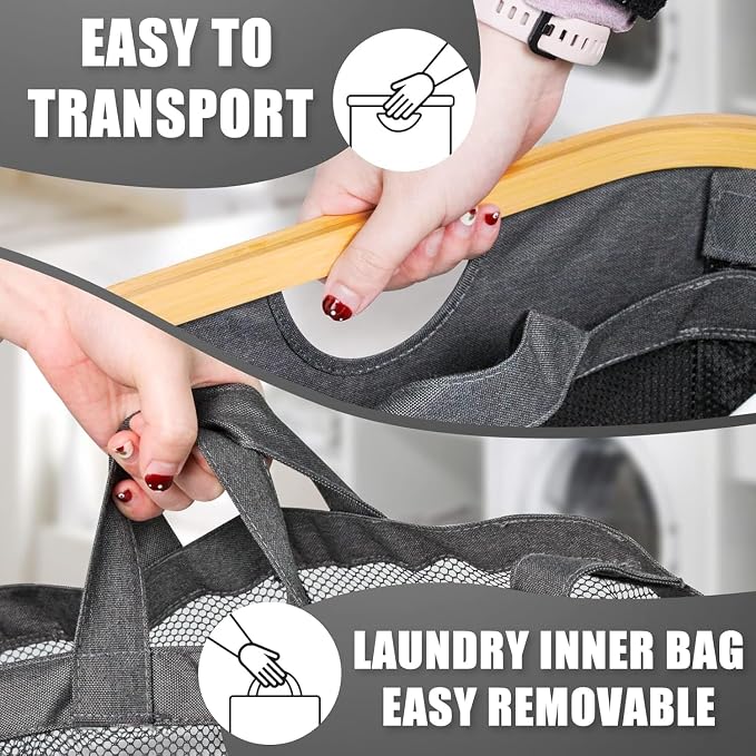 Hampers for Laundry Basket with Lid, 160L Large Laundry Hamper 3 Section | Dirty Clothes Hamper Separator with 3 Removable Bags & 5 Labels, Divided Laundry Organizer for Bedroom, Laundry Room, Gray