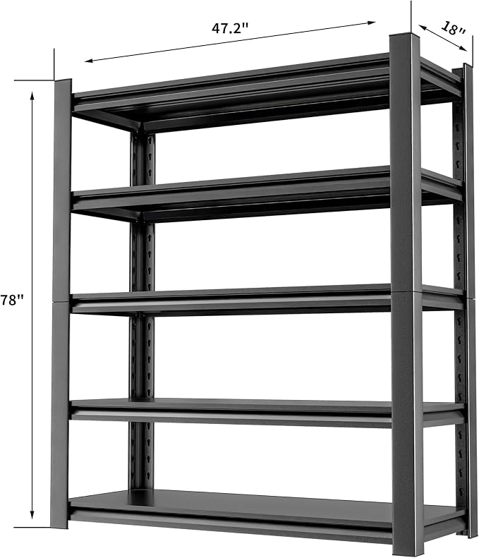 OLLRRACT Garage Shelving Heavy Duty, 5 Tier Metal Storage Shelf Unit for Industrial and Utility Use - Durable Metal Shelf Organizer, Garage Storage Shelf 18" D x48 W x78 H（2 Pieces）