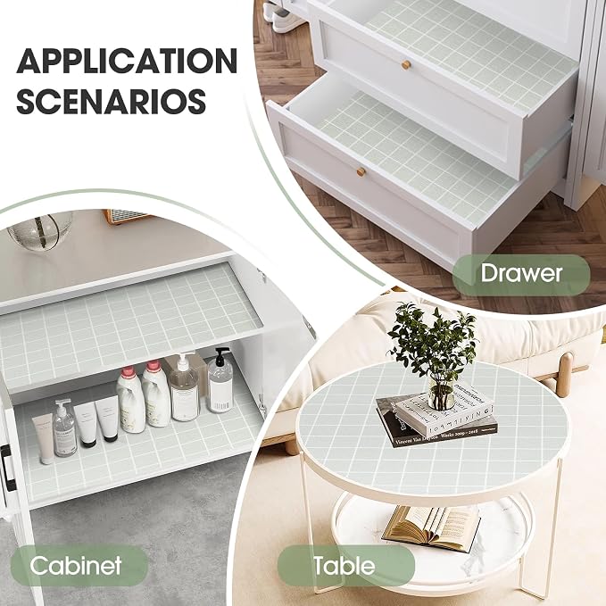Beautysaid Shelf and Drawer Liner for Kitchen Cabinet Non Adhesive Non Slip | Shelf Paper Waterproof Washable Thickened for Dresser Pantry Shelve Bathroom Protector Liner(Light Green,18 in x 20 FT)