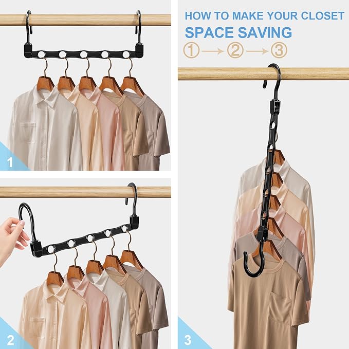16 Pack Hangers Space Saving Magic Space Saver Smart Plastic Hangers Black | Clothes Hanger Organizer Closet Organizers and Storage for Closet Wardrobe Apartment College Dorm Room Essentials