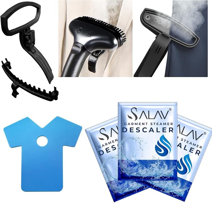 SALAV® Accessories Set - Pants Press, Fabric Brush, Mini Ironing Board, 3-pc Descaler Packets, Compatible with GS18 Garment Steamer (Steamer not Included)
