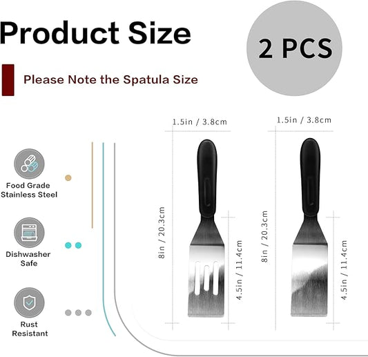 Small Spatula Professional Mini Serving Spatula, 2 Pieces Stainless Steel Metal Spatulas Set, Cutter and Serve Turner for Kitchen, Flipping or Cooking for Brownie, Cookie, Lasagna, Pancakes or Cake
