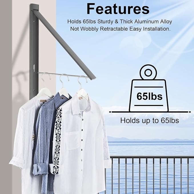 Clothes Drying Rack Folding Indoor,Laundry Room Organization,Wall Mounted Drying Racks for Laundry,Laundry Drying Rack Collapsible,Laundry Drying Rack,Retractable Clothesline (Gray)