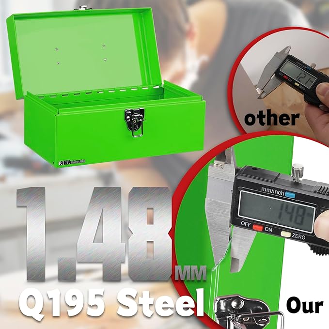 P.I.T. 12 Inch Tool Box,Portable Small Steel ToolBox with Metal Latch Closure for Household, Warehouse,Tools Storage,Green