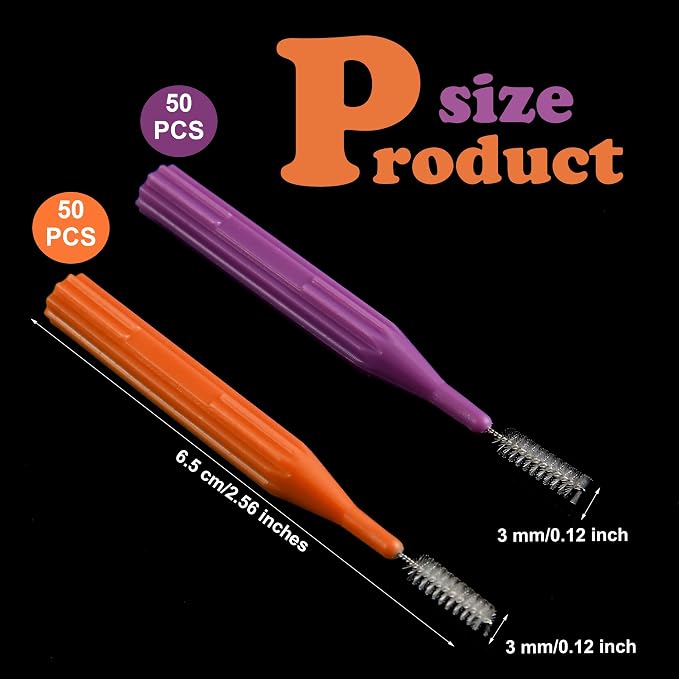 Patelai 100 Count Interdental Brush Set, Soft Braces Cleaner Picks with Cap, Multi Size Teeth Gap Cleaning Tool for Orthodontic Care Bridge Implant Travel Kit(Orange, Purple)