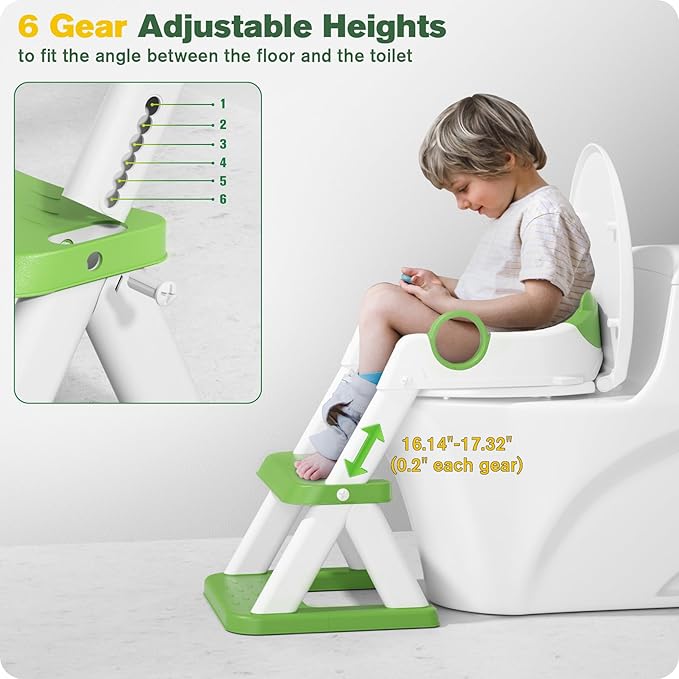 Potty Training Seat, Upgrade Toddler Toilet Seat for Kids Boys Girls, 2 in 1 Potty Training Toilet, Splash Guard Anti-Slip Pad Step Stool(Green-Pu)