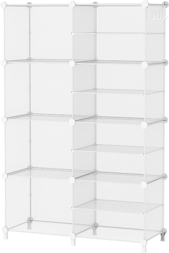 AWTATOS Closet Organizer 8 Cube Storage Shelves Clothes Organizers Closet Storage Stackable Cubby Shelving for Closet Bedroom Living Room Office, Transparent Twill