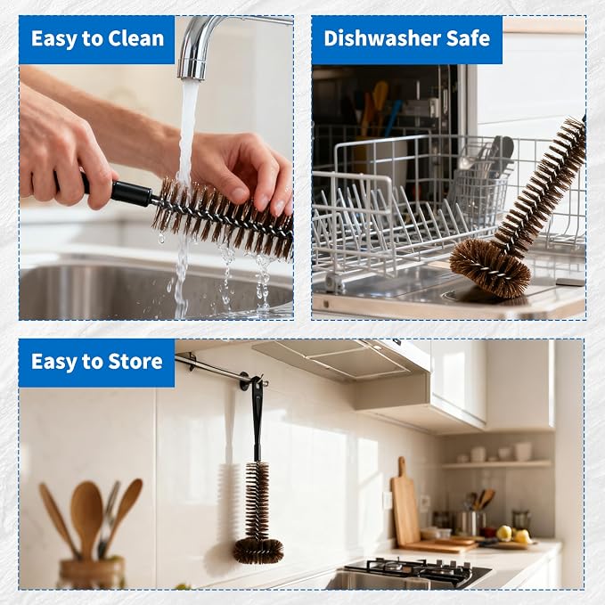 Garbage Disposal Cleaner Brush, Extra Long Handle for Deep Cleaning, 3D Nylon Brush Head Eliminates Residue and Odor, Universal Fit for All Disposal Units, Keep Your Kitchen Fresh and Hygienic 15inch