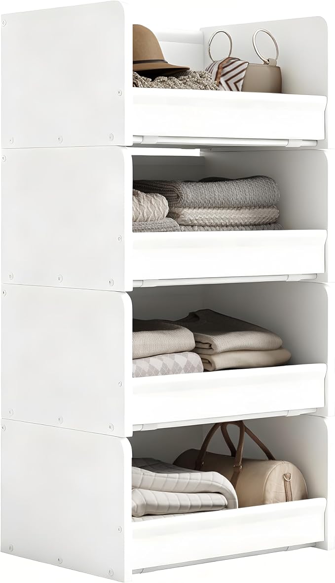 FOUCSSOMEI Closet Storage Organizer with Wood Frame & Fabric Shelves | Patent-designed modular organizer grows with your storage needs by stacking vertically