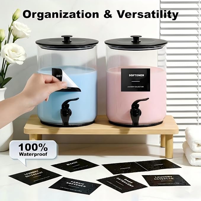 Glass Laundry Detergent Dispenser,1 Gallon Large Liquid Soap 1Pack(Black) | Complete borosilicate jars set with leakproof spigots, protective silicone mats, minimalist labels, and dosing cups.