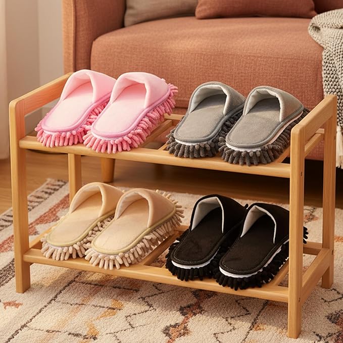 4-Pair Washable Microfiber Cleaning Mop Slippers, Unisex Dusting Slippers with Detachable Design for Effortless Floor Cleaning (Medium, Black, Beige, Pink, Gray)