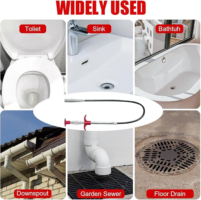 33.8 inch Drain Snake Hair Drain Clog Remover Tool - Sink Drain Cleaner for Toilet Sewer Shower Kitchen Bathroom Tub Clogged Drains Opener Cleaning Tool, Flexible Grabber Claw Pick Up Tool (33 in)