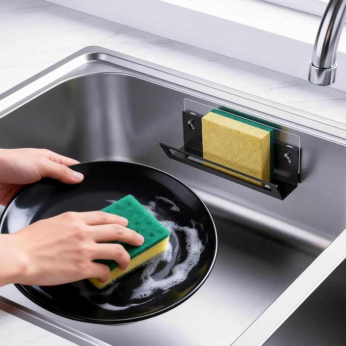 Epicano Sponge Holder for Kitchen Sink | with Suction Cups & Adhesive Hook, Rustproof, Space-Saving Wall Hanging, Stainless Steel, For Sponge, Dish Cloth, Brush