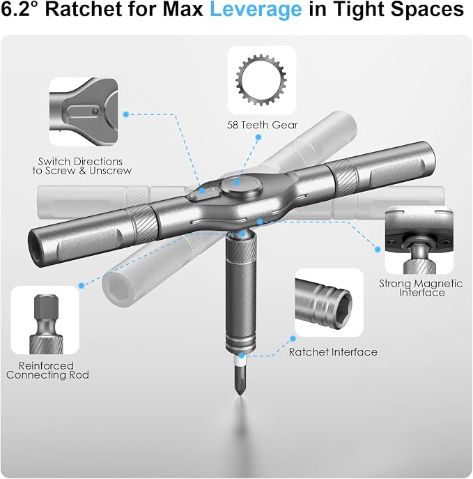 42 in 1 Magnetic Screwdriver Set, Portable Multi Bit Compact Ratchet Precision Screwdriver Set Mini Repair Tool Kit for Diy, Laptop Computer, Bicycles, Furniture, Eyeglass and More (Grey)