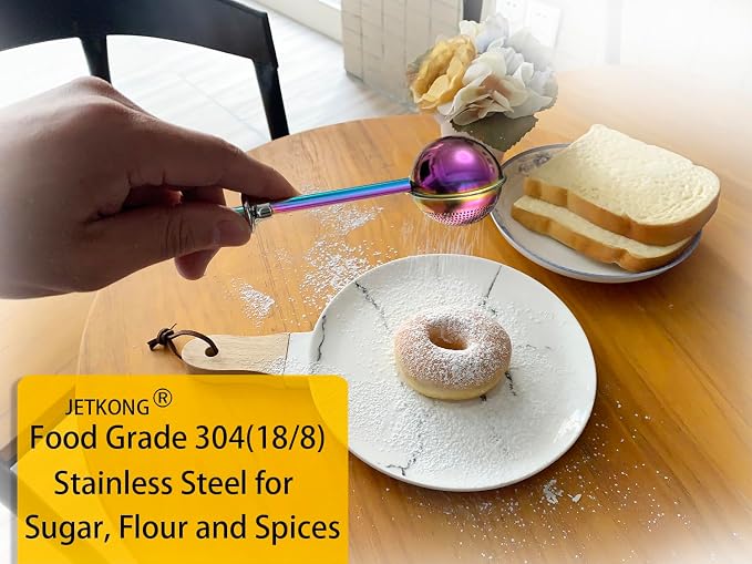 JETKONG Baker's Dusting Wand for Sugar, Flour and Spices, Stainless Steel Powdered Sugar Shaker Duster Sifter, Set of 2 (Rainbow)