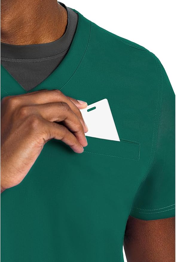 Med Couture Rothwear Touch Mens Scrubs Top 3 Pockets Modern Fit | 2-Way Stretch, Ultra-Soft Fabric, Lightweight Feel, Knit Details, Side Vents, Durable Construction, Easy Care