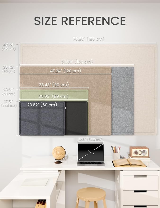 Fluxynara 23.6" x 17.1" Bulletin Board, Dusty Blue | Cork Board Alternative with 12 Removable Adhesive Tabs, Foldable Felt Pin Board for Home, Office, Classroom & Dorm