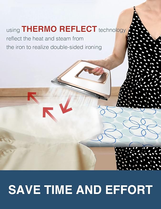 Ironing Board Cover and Pad, Resist Scorching and Staining, 15x54 Reflective Silicone Ironing Board Cover with Thick Padding Extra Thick with Elastic Edges 4 Fasteners
