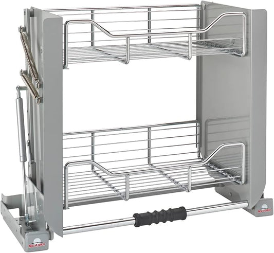 Rev-A-Shelf 24" Pull Down Heavy Duty Shelf Organizer for Tall Kitchen/ Bathroom Cabinets, Dual Tier Wall Mounted Pantry Storage, Chrome, 5PD-24CRN