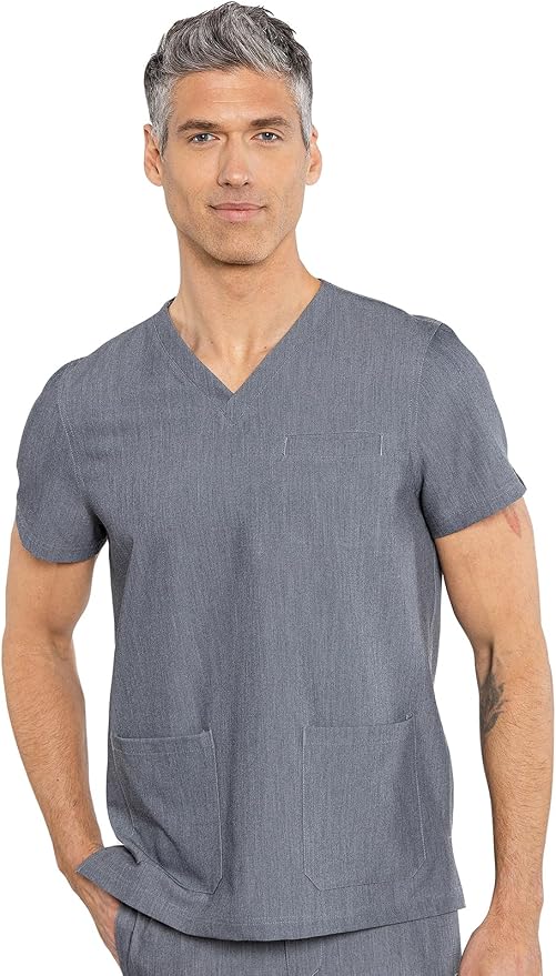 Med Couture Rothwear Touch Mens Scrubs Top 3 Pockets Modern Fit | 2-Way Stretch, Ultra-Soft Fabric, Lightweight Feel, Knit Details, Side Vents, Durable Construction, Easy Care