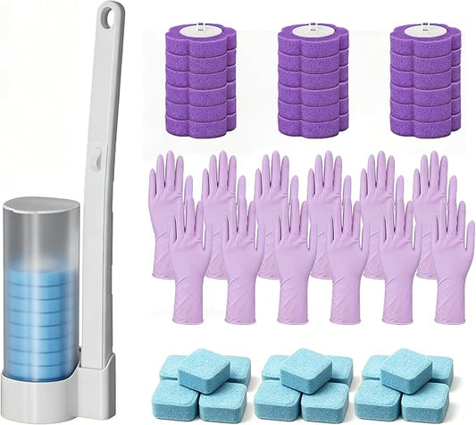 Disposable Toilet Brush, All-in-One Toilet Cleaning Kit - with 18 Refills, 12 Extended Cleaning Gloves &12 Deep Clean Tablets - No Touch Bathroom Wand, Zero-Touch Cleaning System for Home & Apartment