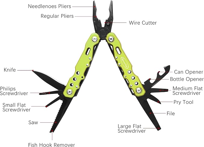 14 in 1 Multitool - Knife, Pliers, Screwdrivers, Saw, Bottle Opener - Perfect for Camping, Survival, Hiking, Repairs