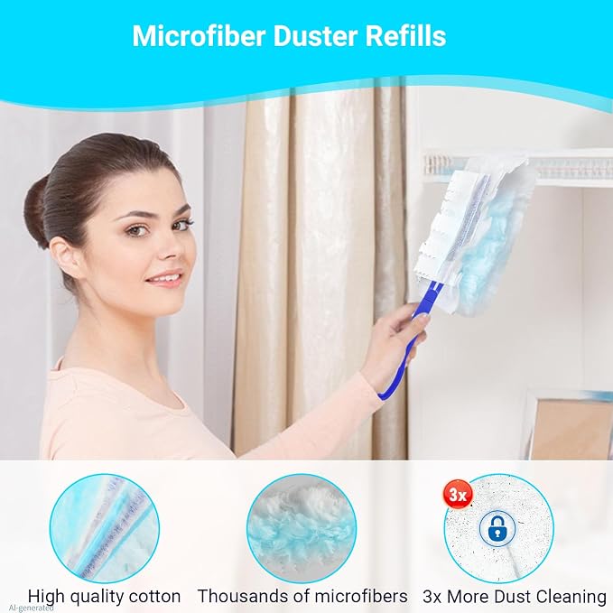 60 Count Disposable Duster Refills for Cleaning, for Swiffer Duster Refill | Multi-Surface Dusting Refills, Dusting Furniture, Blinds, Ceiling Fans, Helps Remove Allergens