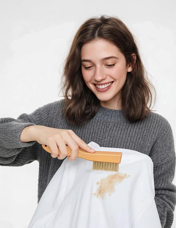 VASSON Laundry Brush for Stains on Clothes, Boar Bristle Scrub Brush | Soft boar bristles safely scrub tough stains from clothes and shoes