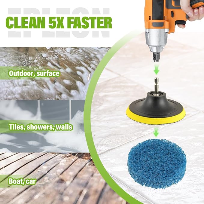 4 Inch Drill Brush Scrub Pads Cleaning Kit, 5X Faster Cleaning, Reusable Double Sided Scrub Pad for Bathroom Shower Tub Tile Grout Kitchen Toilet Hard Surfaces, 9 Pack(Mix Color)