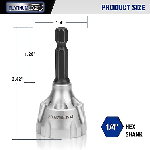PLATINUMEDGE Deburring External Chamfer Tool with 3 Tungsten Carbide Blades,Quick Release 1/4" Hex Shank, Fits 1/8"-3/4" (3-19mm) – Repair Damaged Bolts, Screws, Threaded Rods & Pipe