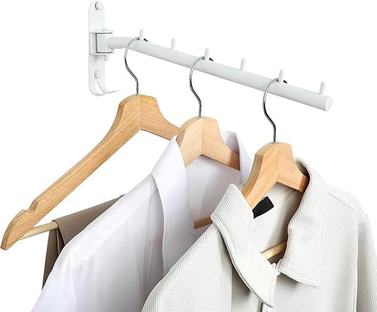 Mooche Swing Clothes Hanger Rack, Garment Racks 11.93" Long, White | 180°Rotation Laundry Drying Rack 304 Stainless Steel Space Saving Wall Mounted for Laundry Room Bedroom Balcony