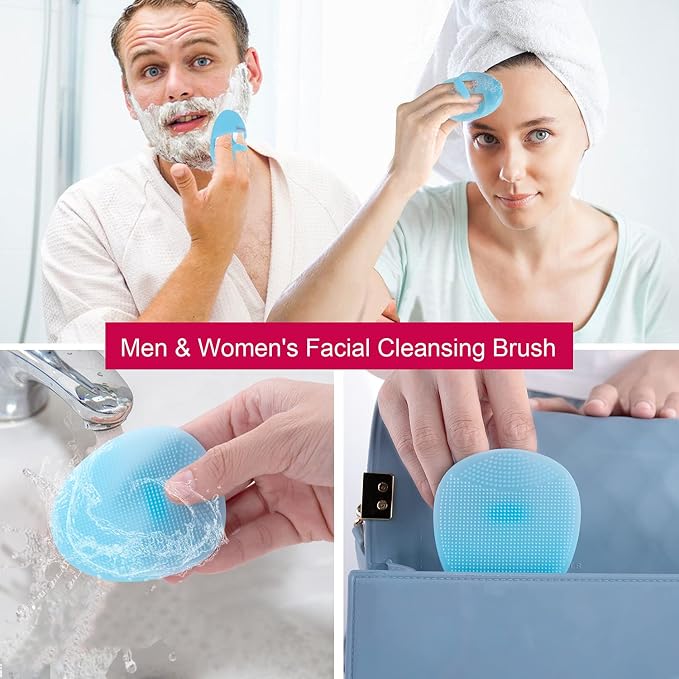 Super Soft Silicone Face Cleanser and Massager Brush Manual Facial Scrubber | INNERNEED Short Bristles Exfoliating Cleansing Handheld Mat Scrubber for Sensitive, Delicate, Dry Skin (Pack of 2)