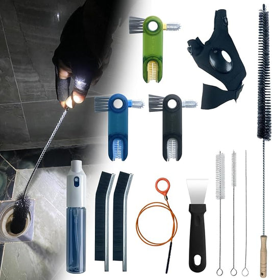 King Origin 13 PCS Deep Crevice Cleaning Brush Set | Flashlight Gloves &Drain Brush - Dryer Vent Cup Lid Straw Gap Cleaning Tools Professional Cleaning Supplies