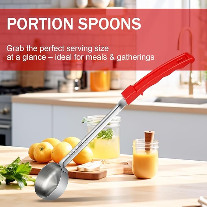 2 Ounce Solid Stainless Steel Portion Control Ladle Spoon - 2Pcs Pizza Sauce Serving Spoons Portion Ladle for Sauces, Perfect for Weight Watchers, Buffets, Parties