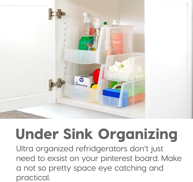 IRIS USA 4-Pack, X Large Plastic Stackable Storage Bin Organizer, Clear | Store snacks, cans, coffee pods, and household essentials with clear visibility and open access