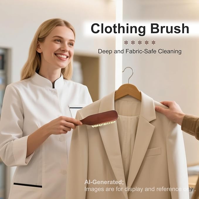 Clothing Brush & Lint Remover for Clothes | For Sweaters, Suits, Cashmere, Wool, Velvet, Suede Jackets, Pet Hair Removal, Natural Solid Wood Handle, Gentle Lint Brush