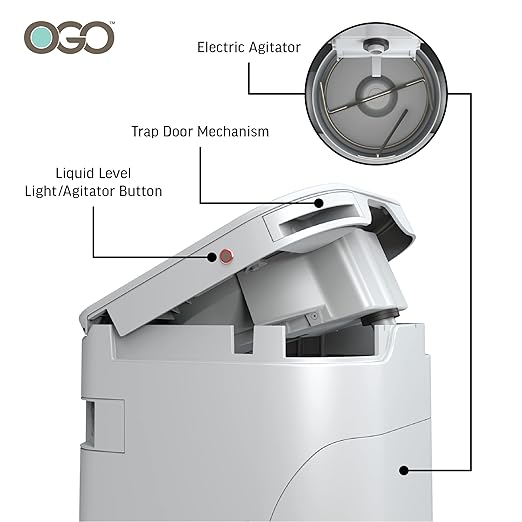 OGO Origin Composting Toilet – 12V Electric Agitator, Urine Diverting RV Toilet for Van Life, Tiny Home & Boat – 15" Compact, Odorless Off-Grid Toilet, No Black Tank