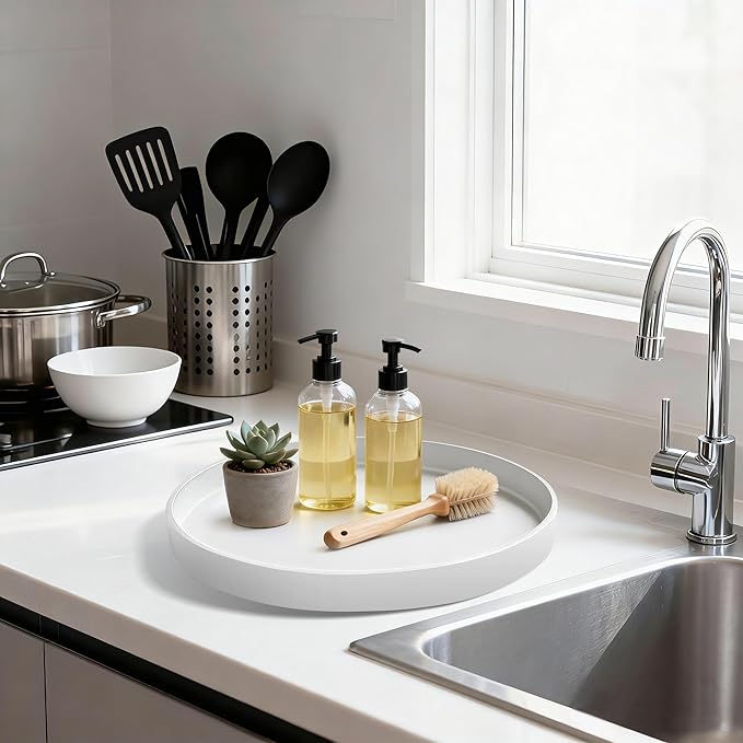 1 Pack 10" Bathroom and Vanity Tray, ABS Bathroom Counter Organizer, Coffee Table Decor for Perfume, Candles, Keys &More. Kitchen Countertop Organizer, Decorative Tray Soap Holder, White