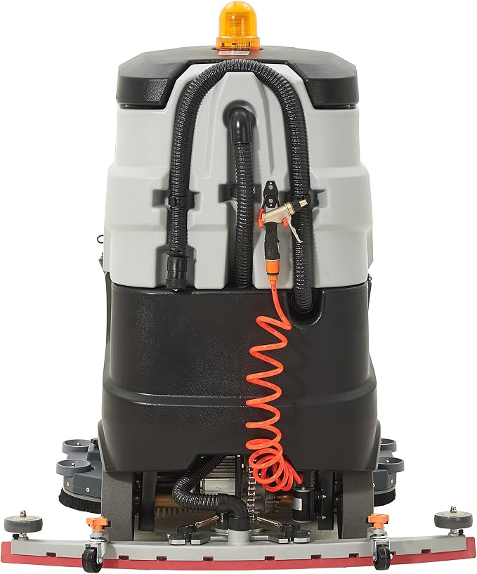 Battery Powered Ride-On Commercial Floor Scrubber Machine, 38" Brush, 48" Squeegee Width, 46 gal Solution Tank, 48 gal Recovery Tank, 5 hr Use 8 hr Charge, 180 RPM, 84,000 Sqft/H, Batteries Included