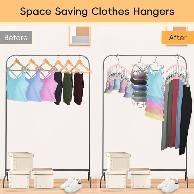 TomCare 4 Pack Space Saving Hangers, Tank Top and Leggings Organizers | 360° Swivel Design, 20 Clips for Leggings and Yoga Pants, Stainless Steel Hanging Closet Organizer
