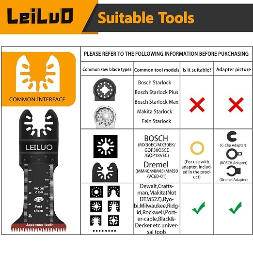 7 Pcs Universal Oscillating Saw Blades Extra Long Japanese Tooth & Titanium Multitool Blades for Wood with Nails Plunge Cut Oscillating Tool Blades Fit DeWalt Makita Milwaukee and More