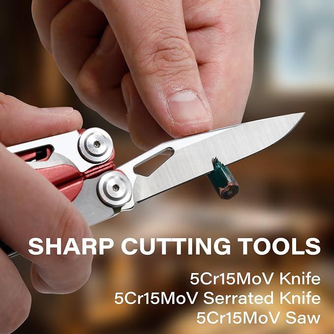 Multitool, 21-in-1 Multi Tool Pliers with Safety Locking and Spring-Action Scissors, Heavy-duty Stainless Steel Multi-tool Set with Nylon Sheath for Work, Home, Garden, DIY & Auto, Brick Red