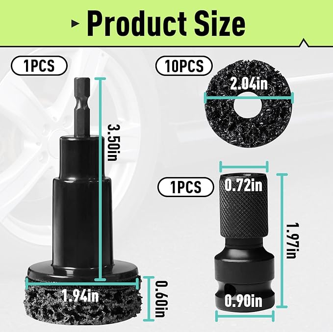 Wheel Hub Cleaning Tool Kit, 10 Pads Wheel Stud and Hub Cleaner, Fits Power Drill or 1/2" Impact Driven Wrenches, Wheel Hub Resurfacing Kit Includes for Quick Rust Studs, Hubs, Rotors