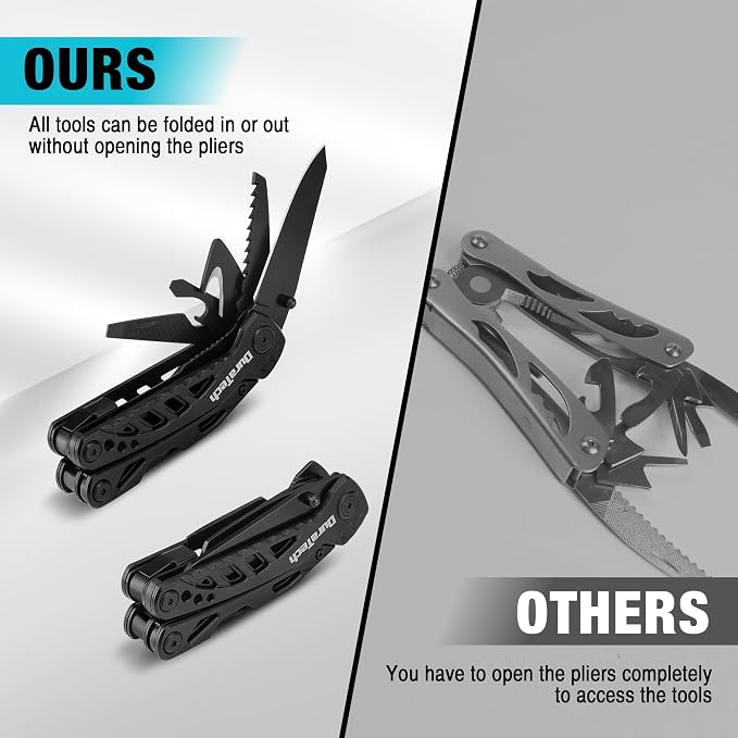 DURATECH 11-In-1 Multitool Knife, Multi Tool Pocket Knife, EDC Multi-Tool | Gift for Men, Stainless Steel, Large Blade, Pliers, Screwdrivers, Saw, Oxford Sheath, For Outdoor, Camping, Survival