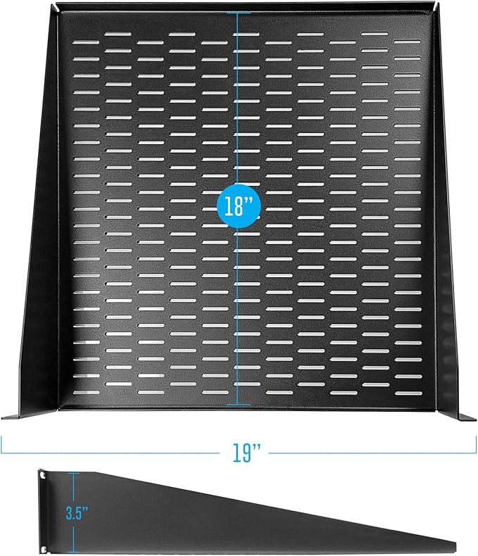 AxcessAbles 2U Vented Rack Shelf - 2 Pack | Rack Trays for 19 Inch Equipment Rack Cabinets | 18" Deep Rackmount Shelf with Lips | 50lb Capacity (2-Pack)