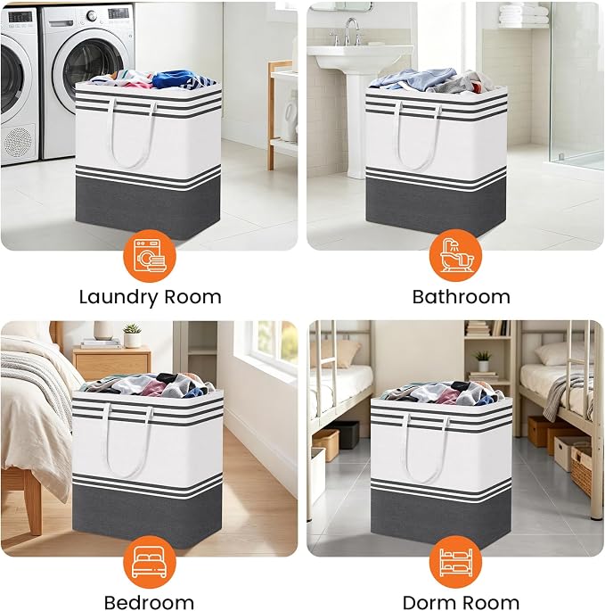 TranquilRelax 3-Pack Laundry Basket, Laundry Hamper, Grey-100L | Freestanding＆Water-Resistant Laundry Hamper, Collapsible Tall Clothes Hamper with Carry Handles for Clothes, Laundry Basket