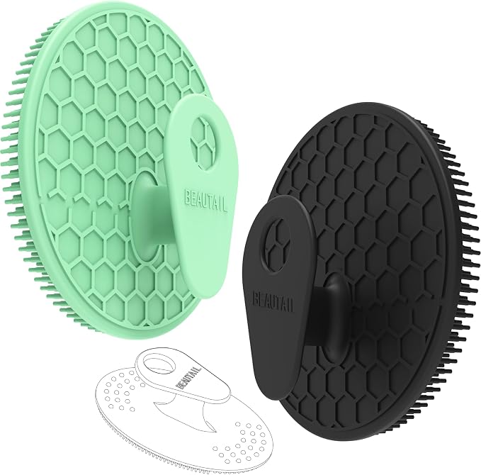 Silicone Body & Face Scrubber Set 3 Pack, BEAUTAIL Gentle Shower Scrubber | Hygienic Silicone Loofah, Easy-Grip Handle, Soft Exfoliating Bath Brush for Sensitive Skin, Women, Men & Kids (Black+Green)