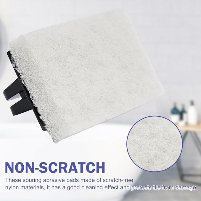 YoleShy Handled Scrubber Set, Non-Scratch Bathroom Scrubbing Pads, Bathtub Scrubber with Handle, Reusable Cleaning Sponge for Shower Tile, Bathtube, Sink, Spas Tubs & Swimming Pool Step