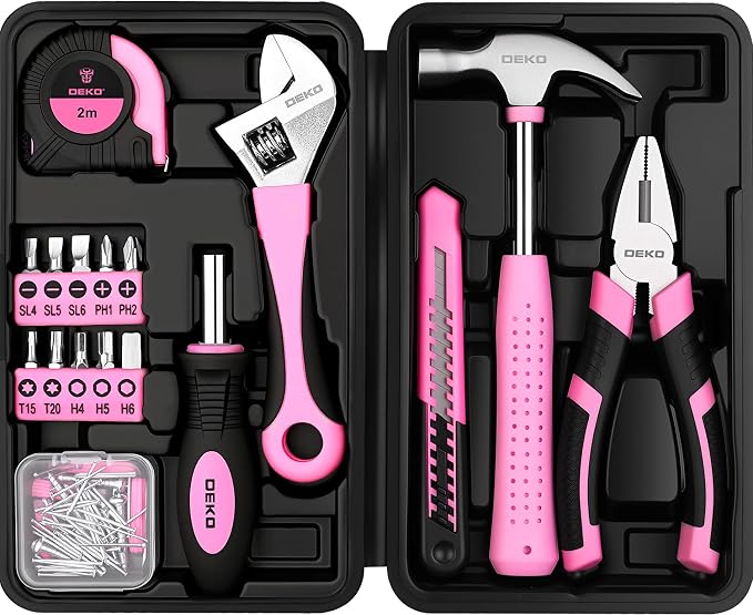 DEKOPRO 86PCS Pink Tool Set Household DIY Tool Kit for Women with Storage Toolbox, Small Compact Hand Tool Box Set for Home Use, DIY, Apartment, Office & Home Repair